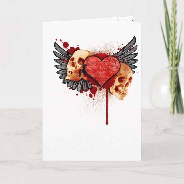 Anti-Valentine Skulls with Wings Holiday Card (Front)