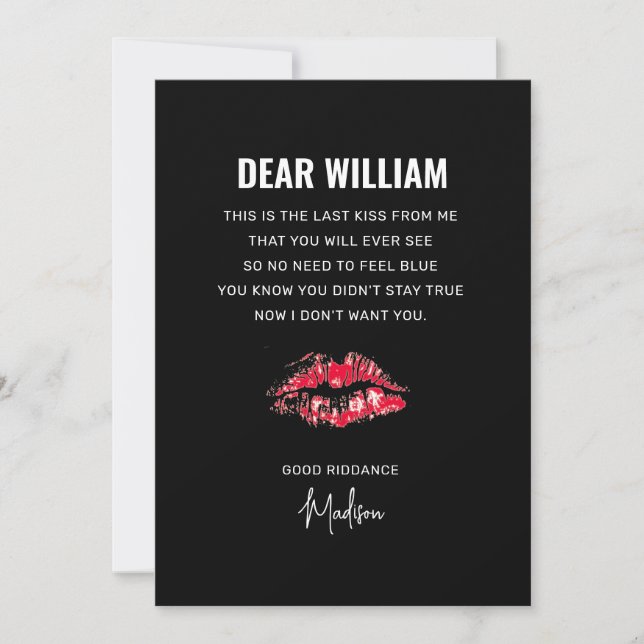 Anti Valentines Day Ex Boyfriend Funny Poem Holiday Card (Front)