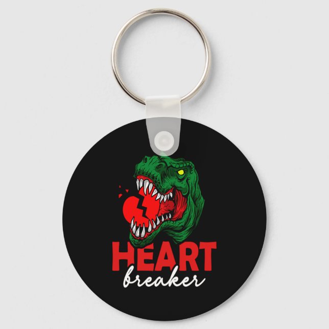 Anti Valentines Day Single Heart Breaker T Rex Di  Keychain (Front)