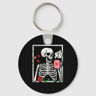 Anti Valentines Day Skeleton Coffee Funny Men Wome Keychain