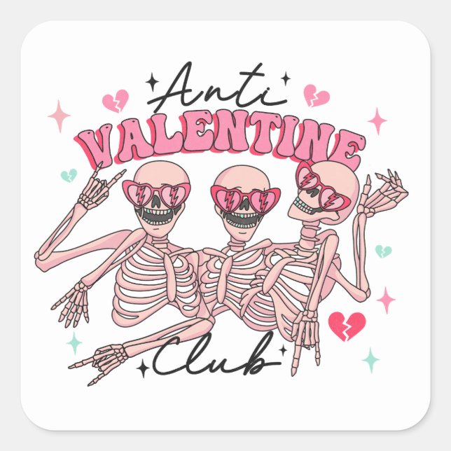 Anti Valentines Day Skeletons Square Sticker (Front)