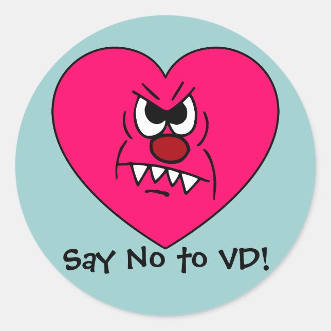 Anti-VD: I hate Valentines Day Angry Heart Face Classic Round Sticker (Front)