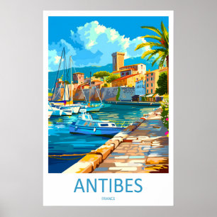 Antibes France Affiche de Voyage Vintage Ski Natio