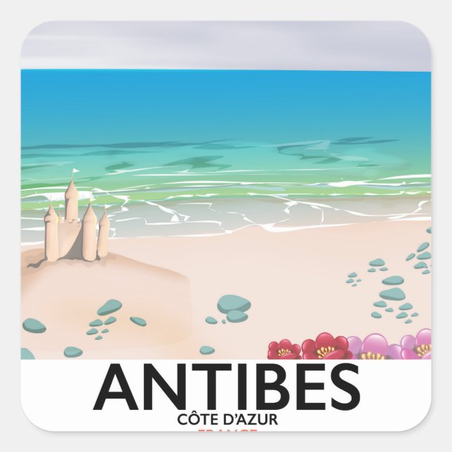 Antibes France Beach poster Square Sticker (Front)