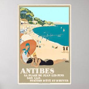 Antibes France Cote d'Azur Travel Poster Sa Plage
