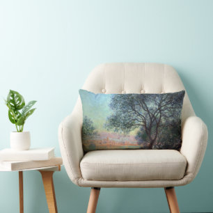 Antibes in the Morning by Claude Monet Lumbar Pillow