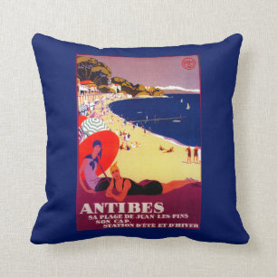 Antibes Vintage PosterEurope Throw Pillow