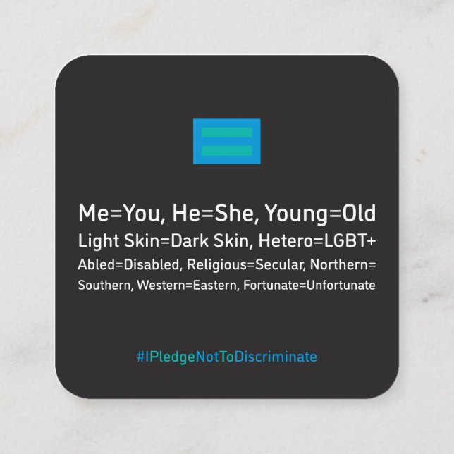 Antidiscrimination card 2.5"x2.5" Pack of 100 (Back)