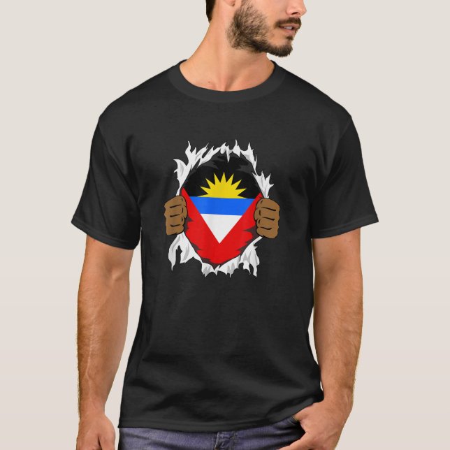 Antigua And Barbuda Blood Inside Me Flag Roots Her T-Shirt (Front)