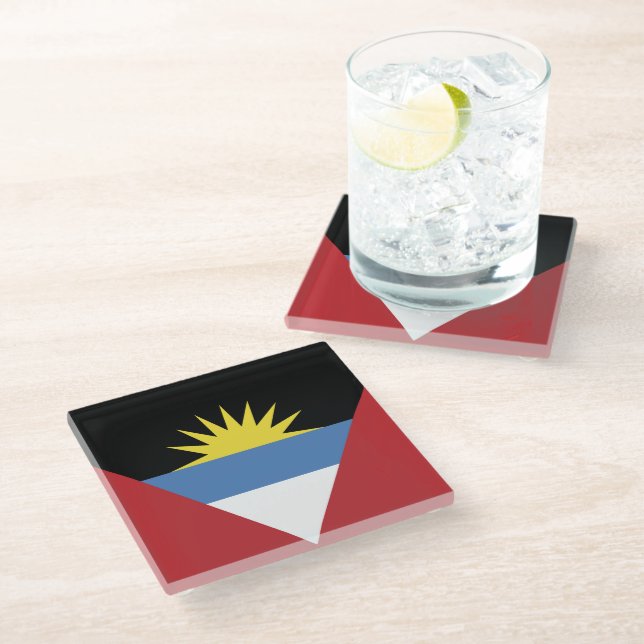Antigua and Barbuda flag Glass Coaster (Angled)
