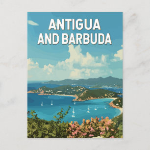 Antigua and Barbuda Illustration Travel Art Retro Postcard