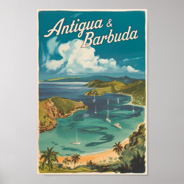 Antigua and Barbuda Painterly Travel Art Vintage Poster (Front)