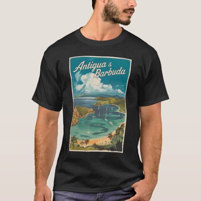 Antigua and Barbuda Painterly Travel Art Vintage T-Shirt (Front)