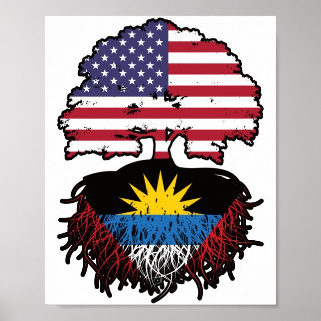 Antigua Antiguan American USA Tree Roots Flag Poster (Front)