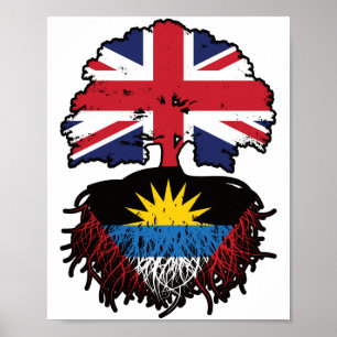 Antigua Antiguan British UK Tree Roots Flag Poster