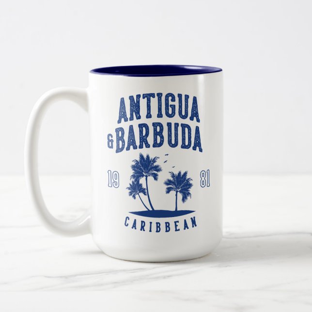 Antigua & Barbuda Caribbean Palm Tree Two-Tone Coffee Mug (Left)