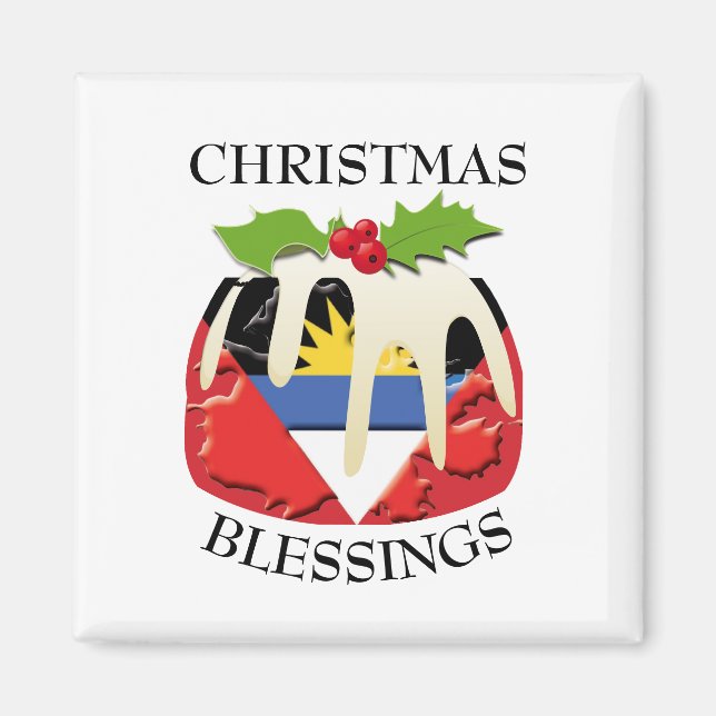 ANTIGUA FLAG Christmas Pudding Magnet (Front)