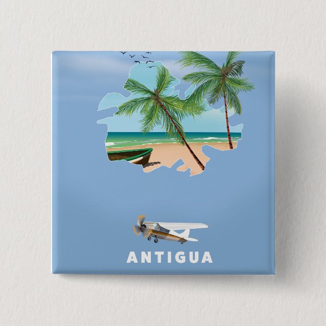 Antigua Illustrated map travel poster 2 Inch Square Button (Front)