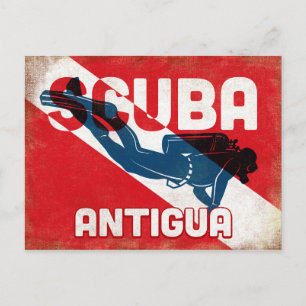 Antigua Scuba Diver - Blue Retro Postcard