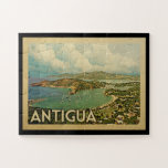 Antigua Vintage Travel Jigsaw Puzzle<br><div class="desc">Antigua design in Vintage Travel style featuring a tropical island scene with ocean and blue sky.</div>