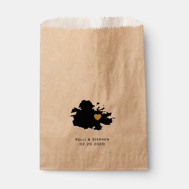 Antigua Wedding Favour Treat Sacks, Map Gift Bags (Front)