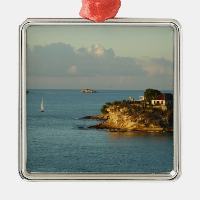 Antiguan Coast Beautiful Island Seascape Metal Ornament (Front)
