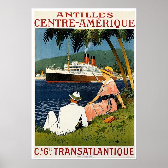 Antilles Central America Vintage Ship Travel Poster (Front)