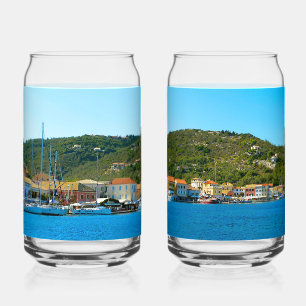 Antipaxos harbour banner can glass