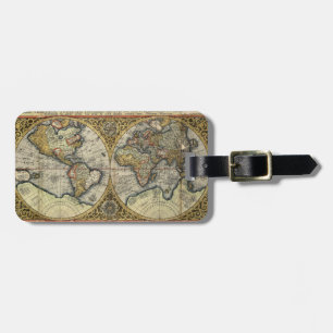 Antique 1590 Wold Map Luggage Tag