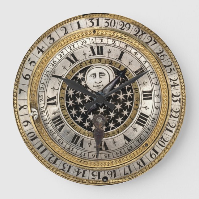 Antique 1650 Calendar Watch Print Large Clock (Front)