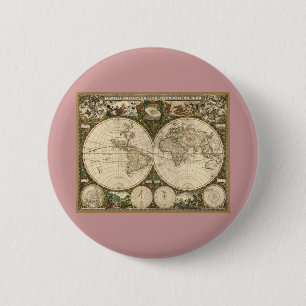 Antique 1660 World Map by Frederick de Wit 2 Inch Round Button