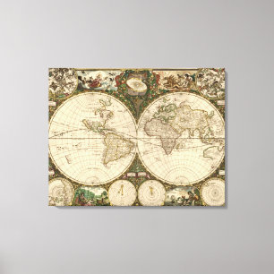 Antique 1660 World Map by Frederick de Wit Canvas Print