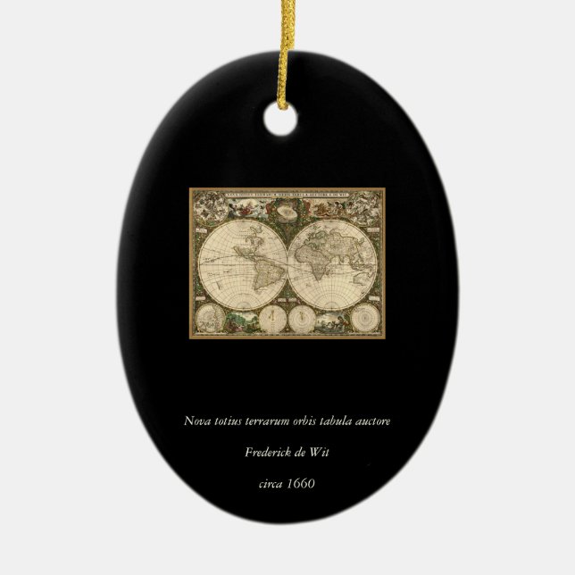 Antique 1660 World Map by Frederick de Wit Ceramic Ornament (Front)