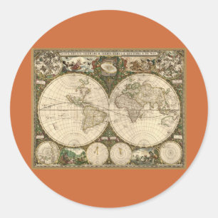 Antique 1660 World Map by Frederick de Wit Classic Round Sticker