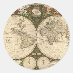 Antique 1660 World Map by Frederick de Wit Classic Round Sticker