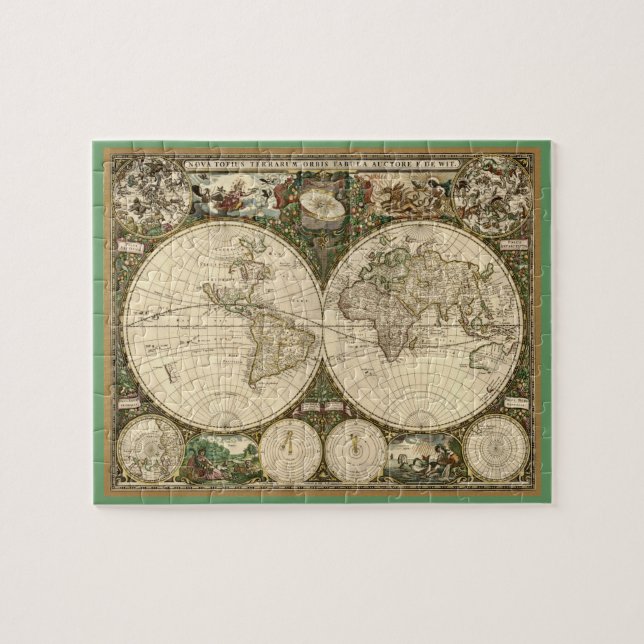 Antique 1660 World Map by Frederick de Wit Jigsaw Puzzle (Horizontal)