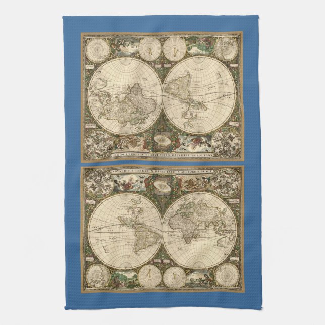 Antique 1660 World Map by Frederick de Wit Kitchen Towel (Vertical)