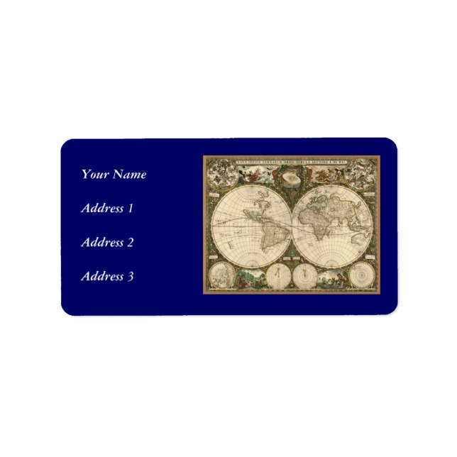 Antique 1660 World Map by Frederick de Wit Label (Front)