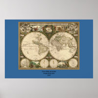 Antique 1660 World Map by Frederick de Wit