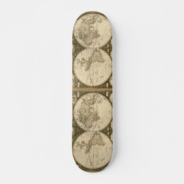 Antique 1660 World Map by Frederick de Wit Skateboard (Front)