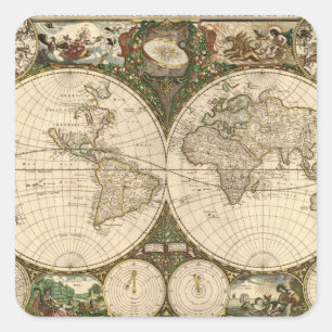 Antique 1660 World Map by Frederick de Wit Square Sticker