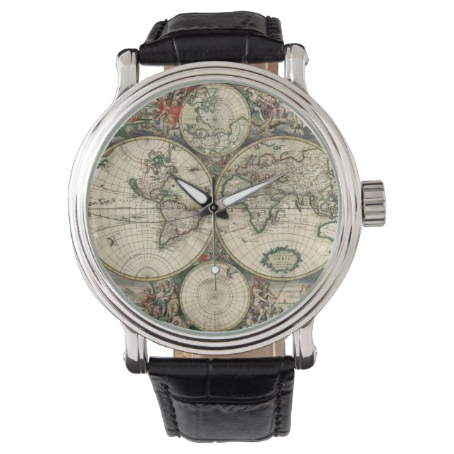 Antique 1689 World Map by Gerard van Schagen Print Watch (Front)