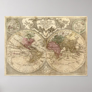 Antique 1690 World Map by Guillaume de L'Isle Poster