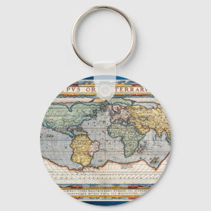 Antique 16th Century World Map Keychain