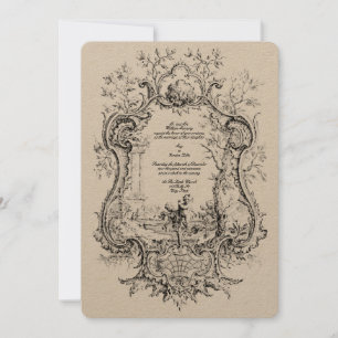 Antique 1738 Baroque Rococo Cartouche Invitation