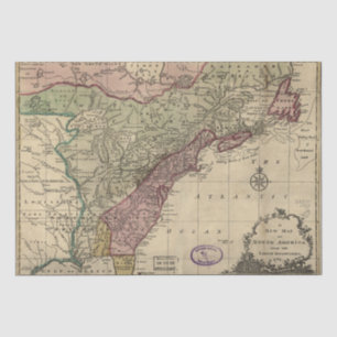Antique 1763 North America Map, Restored Decoupage Tissue Paper