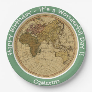 Antique 1786 Eastern Hemisphere Map Theme Party Paper Plate