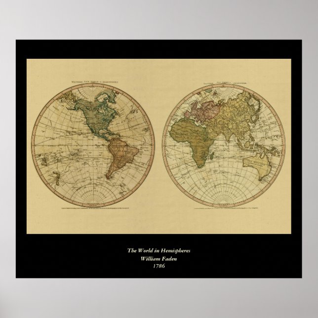 Antique 1786 World Map by William Faden Poster (Front)