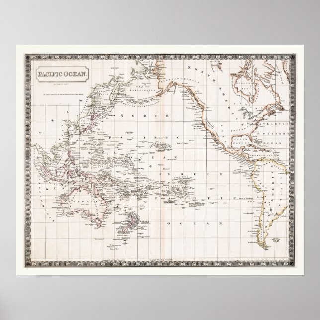 Antique 1800s map of the Pacific Ocean Poster (Front)