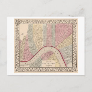 Antique 1868 Map of New Orleans Postcard